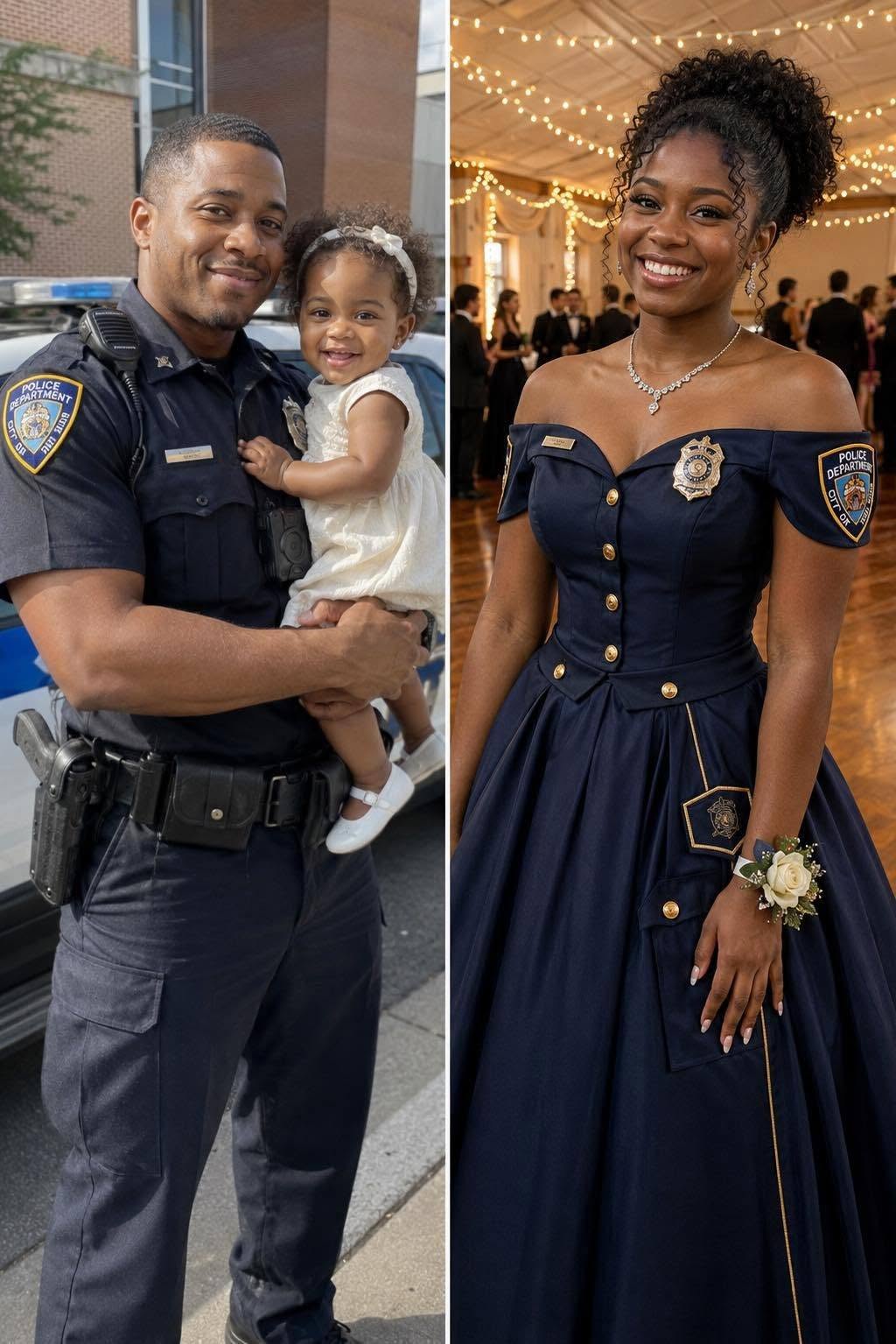 My Daughter Made Her Prom Dress Out of Her Late Father’s Uniform – When Her Mean Classmate Poured Punch on It, the Girl’s Mother Grabbed the Mic and Said Something That Froze the Whole Gym