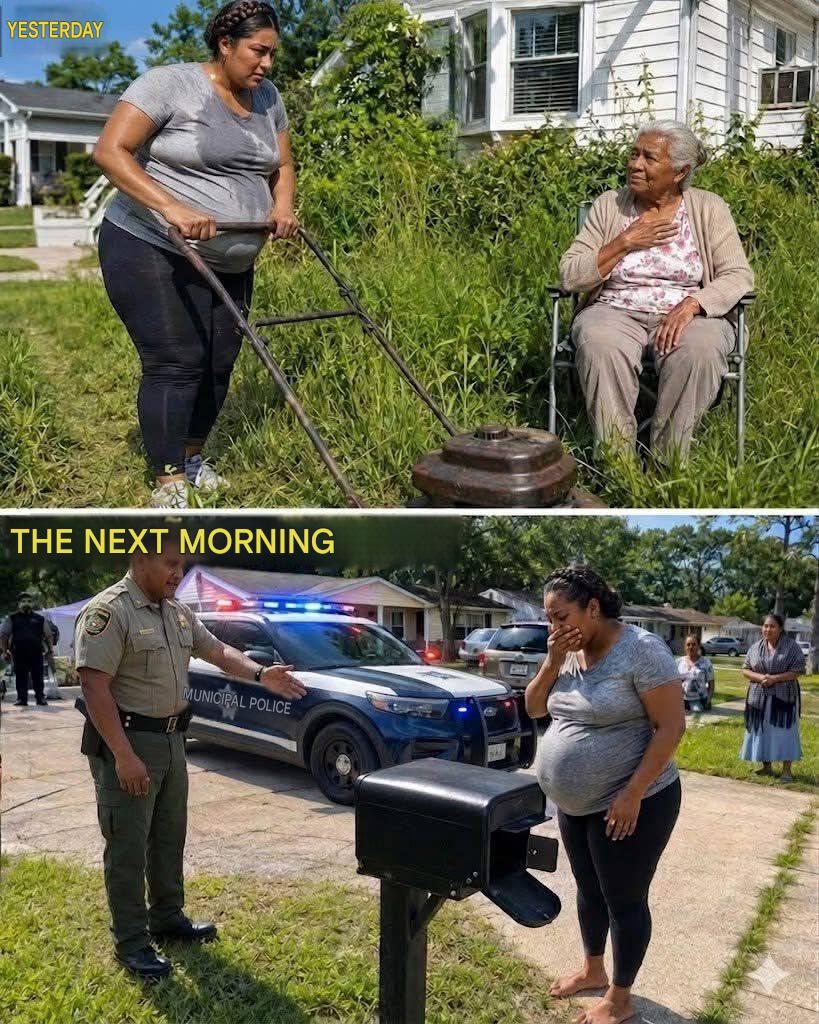 I mowed the lawn for the 82-year-old widow next door. The next morning, a sheriff woke me up with a request that made my blood run cold.